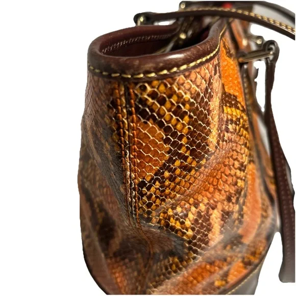 Dooney & Bourke Leather & Python Snakeskin Style Brown & Orange Shoulder Bag - Picture 14 of 16